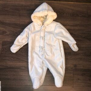 First Impressions Cream Hooded Footed One Piece